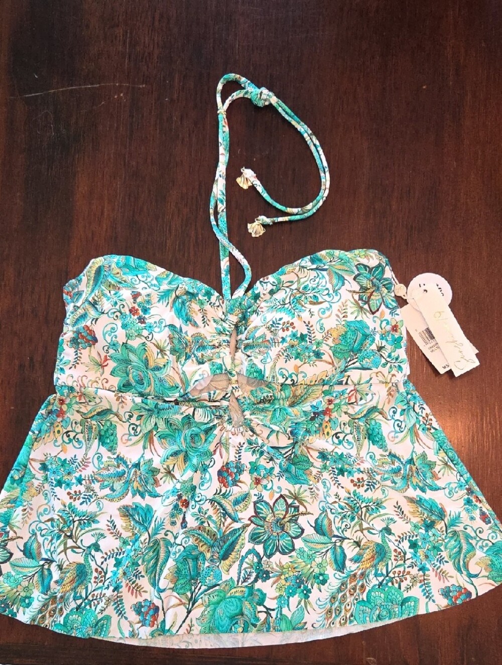 Women’s Floral Teal Swim Top with Halter Strap